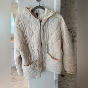 Ivory Quilted Hooded Jacket - Cream
